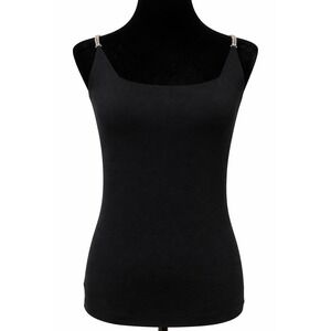 Pow Wow Womens Clear Rhinestone Strap Tank Top Size XS Black‎ Knit Stretch